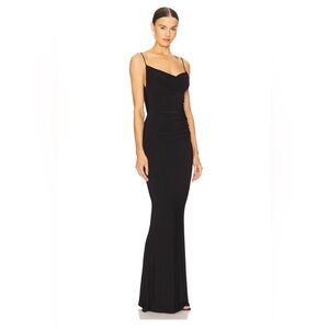 Katie May Black Backless Spaghetti Strap Gown